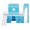 Twin Size Loft Bed with Slide Blue Tent and Tower - Blue