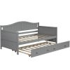 Twin Wooden Daybed with Trundle Bed, Sofa Bed for Bedroom Living Room, Gray