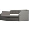 Upholstered Daybed with Trundle;  Wood Slat Support; Upholstered Frame Sofa Bed ;  Twin