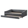 Full Size Daybed with Twin Size Trundle Upholstered Tufted Sofa Bed, with Button on Back and Copper Nail on Waved Shape Arms-Dark Grey