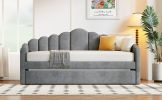 Twin size Upholstered Daybed with Trundle ,Velvet Sofabed with USB Charging Ports,No Box-spring Needed,Gray