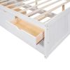 Full Size Wooden Captain Bed with Built-in Bookshelves,Three Storage Drawers and Trundle,White Wash