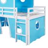 Twin Size Loft Bed with Slide Blue Tent and Tower - Blue