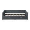 Twin Size Daybed with Drawers Upholstered Tufted Sofa Bed, with Button on Back and Piping on Waved Shape Arms-Dark Grey