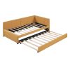 Upholstered Daybed with Trundle Twin Size Sofa Bed Frame No Box Spring Needed, Linen Fabric(Yellow)