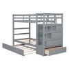 Twin Over Twin Bunk Bed with Trundle and Staircase, Gray (OLD SKU:LT000068AAE)