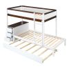 Twin-Over-Twin Bunk Bed with Twin size Trundle, Storage and Desk, White + Walnut