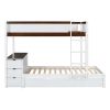 Twin-Over-Twin Bunk Bed with Twin size Trundle, Storage and Desk, White + Walnut
