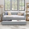 Twin Size Daybed with Trundle Upholstered Sofa Bed, with Vertical Stripes, Linen Fabric, Grey (82.5"x43"x30")