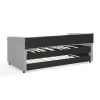 Twin Size Daybed with Trundle Upholstered Sofa Bed, with Vertical Stripes, Linen Fabric, Grey (82.5"x43"x30")