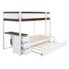 Twin-Over-Twin Bunk Bed with Twin size Trundle, Storage and Desk, White + Walnut