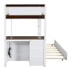 Twin-Over-Twin Bunk Bed with Twin size Trundle, Storage and Desk, White + Walnut