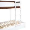 Twin-Over-Twin Bunk Bed with Twin size Trundle, Storage and Desk, White + Walnut