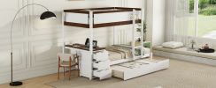 Twin-Over-Twin Bunk Bed with Twin size Trundle, Storage and Desk, White + Walnut