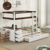 Twin-Over-Twin Bunk Bed with Twin size Trundle, Storage and Desk, White + Walnut