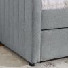 Twin Size Daybed with Trundle Upholstered Sofa Bed, with Vertical Stripes, Linen Fabric, Grey (82.5"x43"x30")