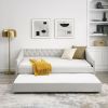 Full Size Daybed with Twin Size Trundle Upholstered Tufted Sofa Bed, with Button on Back and Copper Nail on Waved Shape Arms,Beige (80.5"x55.5"x27.5")