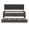 Wooden Captain Bed with Built-in Bookshelves,Three Storage Drawers and Trundle, Antique Gray - Twin