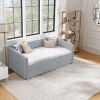 Twin Size Daybed with Trundle Upholstered Sofa Bed, with Vertical Stripes, Linen Fabric, Grey (82.5"x43"x30")
