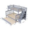 Twin over Full Stairway Bunk Bed with Trundle,Gray