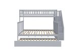 Twin over Full Stairway Bunk Bed with Trundle,Gray