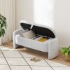 Ottoman Oval Storage Bench 3D Lamb Fleece Fabric Bench with Large Storage Space for the Living Room, Entryway and Bedroom,gray