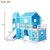 Twin Size Loft Bed with Slide Blue Tent and Tower - Blue