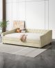 Full Size Daybed with Twin Size Trundle Upholstered Tufted Sofa Bed, with Button on Back and Copper Nail on Waved Shape Arms-Beige