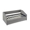 Twin Size Daybed with Trundle Upholstered Tufted Sofa Bed, Linen Fabric, Grey (82.5"x42.5"x34")