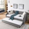 Twin Size Daybed with Trundle Upholstered Tufted Sofa Bed, Linen Fabric, Grey (82.5"x42.5"x34")