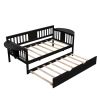 Twin Wooden Daybed with Trundle Bed , Sofa Bed for Bedroom Living Room, Espresso