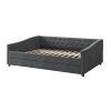 Full Size Daybed with Twin Size Trundle Upholstered Tufted Sofa Bed, with Button on Back and Copper Nail on Waved Shape Arms-Dark Grey