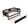 Twin Wooden Daybed with Trundle Bed , Sofa Bed for Bedroom Living Room, Espresso