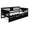 Twin Wooden Daybed with Trundle Bed , Sofa Bed for Bedroom Living Room, Espresso