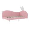 Twin size Upholstered Rabbit-Shape Daybed, Sofabed with Rabbit Ear Headboard, Pink