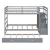 Twin Over Twin Bunk Bed with Trundle and Staircase, Gray (OLD SKU:LT000068AAE)