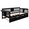 Twin Wooden Daybed with Trundle Bed , Sofa Bed for Bedroom Living Room, Espresso
