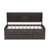Wooden Captain Bed with Built-in Bookshelves,Three Storage Drawers and Trundle, Antique Gray - Twin
