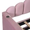 Twin size Upholstered Daybed with Trundle ,Velvet Sofabed with USB Charging Ports,No Box-spring Needed,Pink