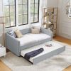 Twin Size Daybed with Trundle Upholstered Sofa Bed, with Vertical Stripes, Linen Fabric, Grey (82.5"x43"x30")