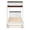 Twin-Over-Twin Bunk Bed with Twin size Trundle, Storage and Desk, White + Walnut