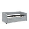 Twin Size Daybed with Trundle Upholstered Sofa Bed, with Vertical Stripes, Linen Fabric, Grey (82.5"x43"x30")