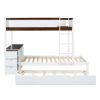 Twin-Over-Twin Bunk Bed with Twin size Trundle, Storage and Desk, White + Walnut
