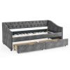 Twin Size Daybed with Drawers Upholstered Tufted Sofa Bed, with Button on Back and Copper Nail on Waved Shape Arms, Grey (81.5''x4''x30.5'')