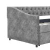 Twin Size Daybed with Drawers Upholstered Tufted Sofa Bed, with Button on Back and Copper Nail on Waved Shape Arms, Grey (81.5''x4''x30.5'')