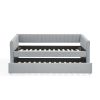 Twin Size Daybed with Trundle Upholstered Sofa Bed, with Vertical Stripes, Linen Fabric, Grey (82.5"x43"x30")
