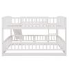 Bunk Bed with Slide,Full Over Full Low Bunk Bed with Fence and Ladder for Toddler Kids Teens White
