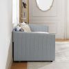 Twin Size Daybed with Trundle Upholstered Sofa Bed, with Vertical Stripes, Linen Fabric, Grey (82.5"x43"x30")