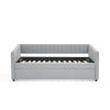 Twin Size Daybed with Trundle Upholstered Sofa Bed, with Vertical Stripes, Linen Fabric, Grey (82.5"x43"x30")
