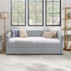 Twin Size Daybed with Trundle Upholstered Sofa Bed, with Vertical Stripes, Linen Fabric, Grey (82.5"x43"x30")